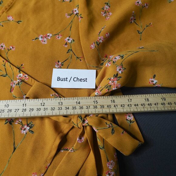 Express Womens Top XS Yellow Floral Sheer Flowy Romantic Coquette Wrap Coastal - Picture 8 of 11
